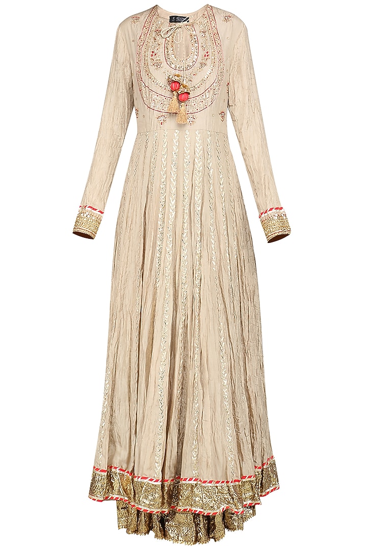 Beige embroidered lehenga set available only at Pernia's Pop Up Shop.