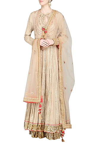 Beige Embroidered Lehenga Set by Priyanka Singh