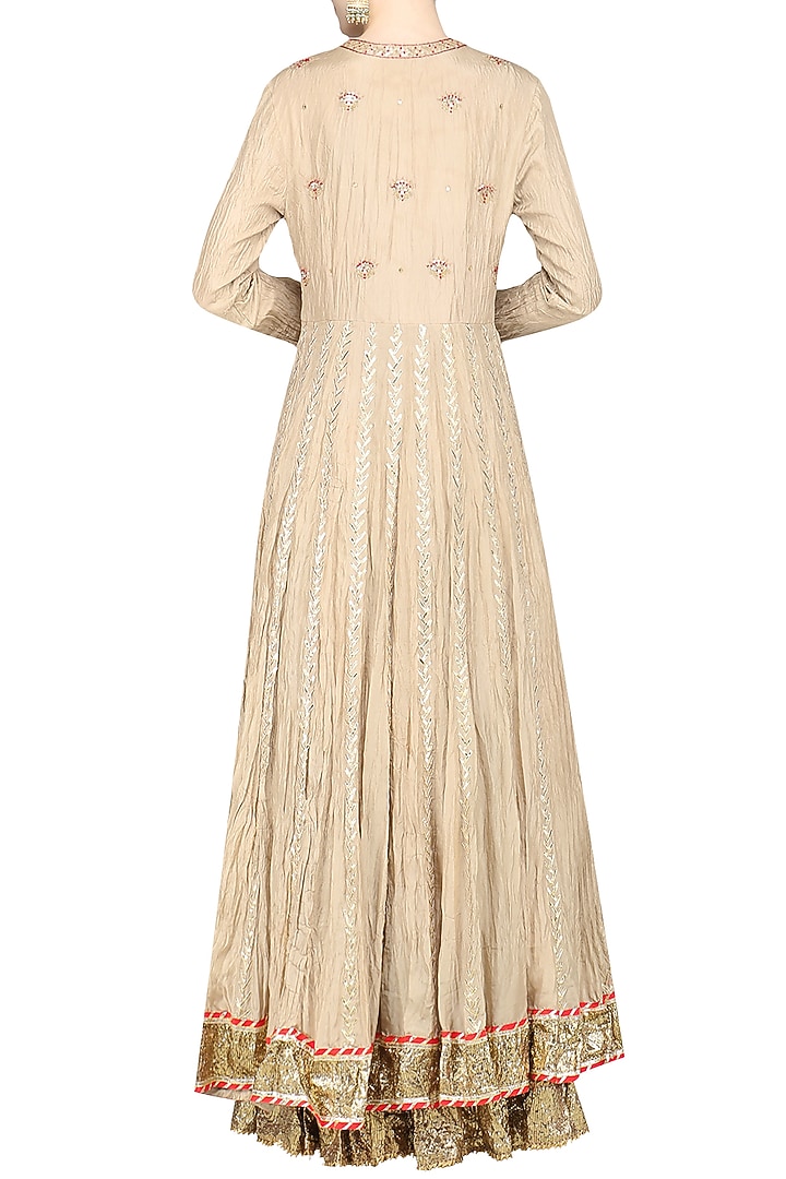 Beige embroidered lehenga set available only at Pernia's Pop Up Shop.