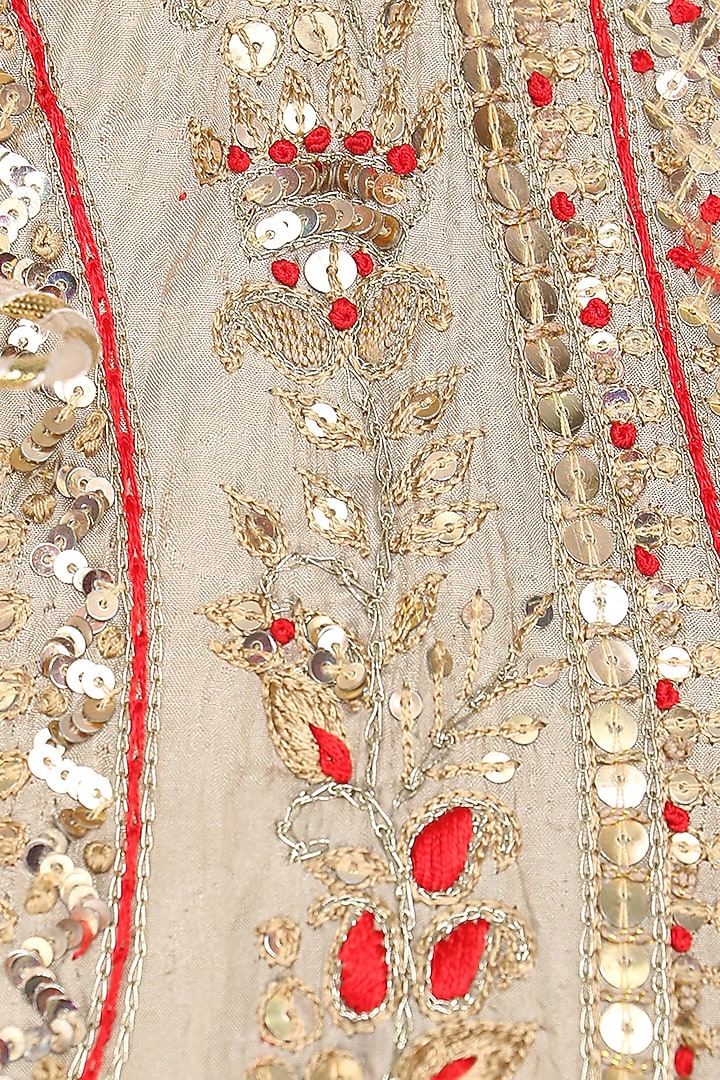 Beige embroidered lehenga set available only at Pernia's Pop Up Shop.