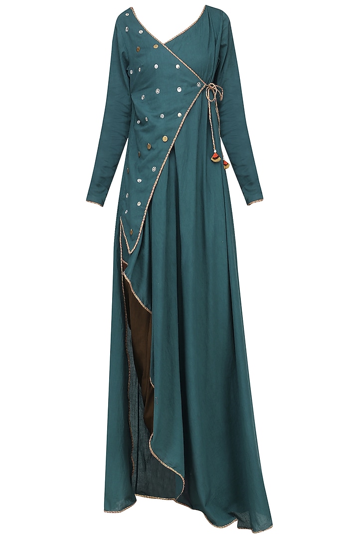 Blue angrakha embroidered kurta with dhoti set available only at Pernia's Pop Up Shop.