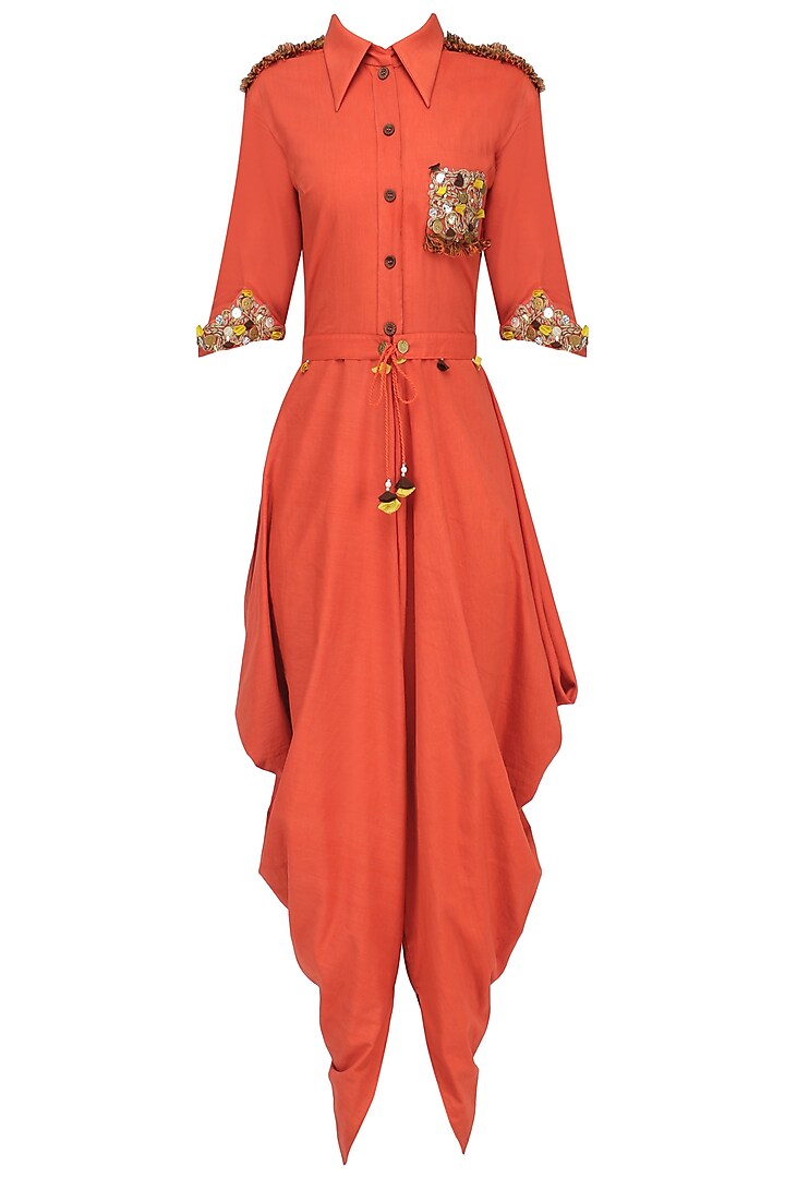 Orange Cowl Drape Jumpsuit by Priyanka Singh