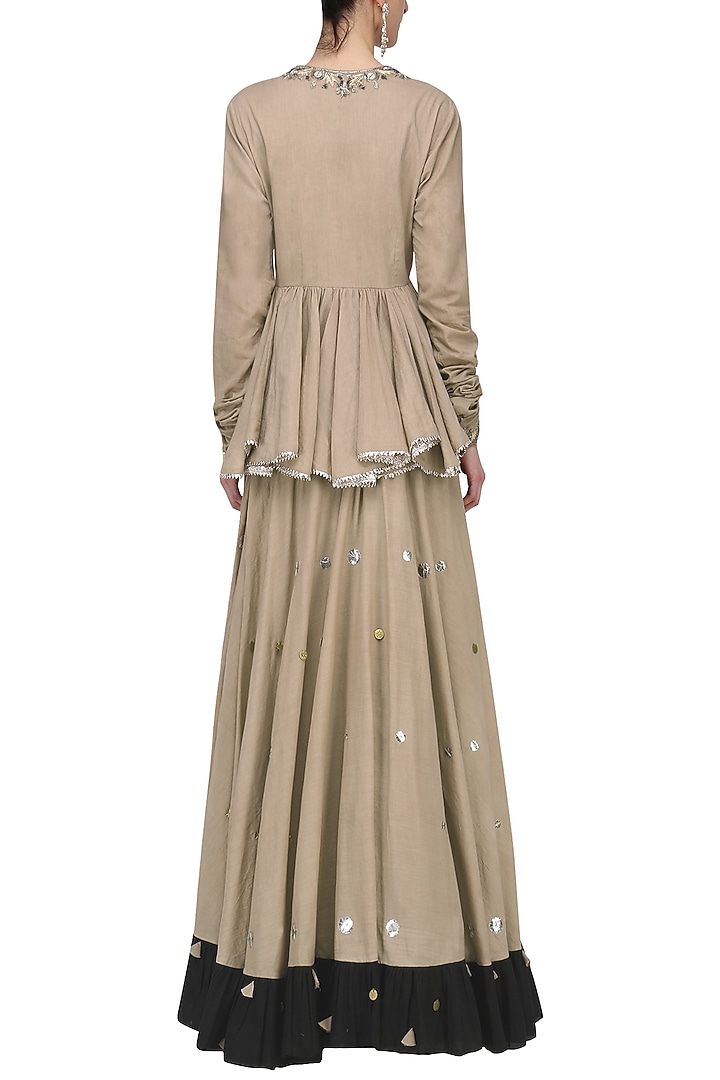 Beige metal sequins embroidered lehenga set available only at Pernia's Pop Up Shop.