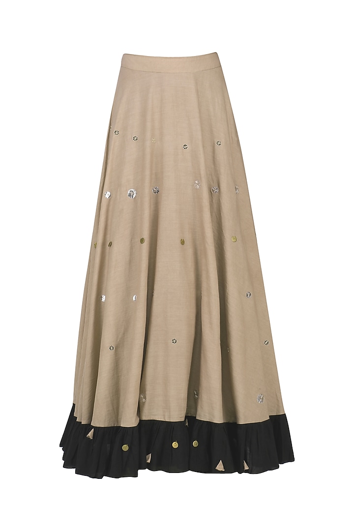 Beige metal sequins embroidered lehenga set available only at Pernia's Pop Up Shop.