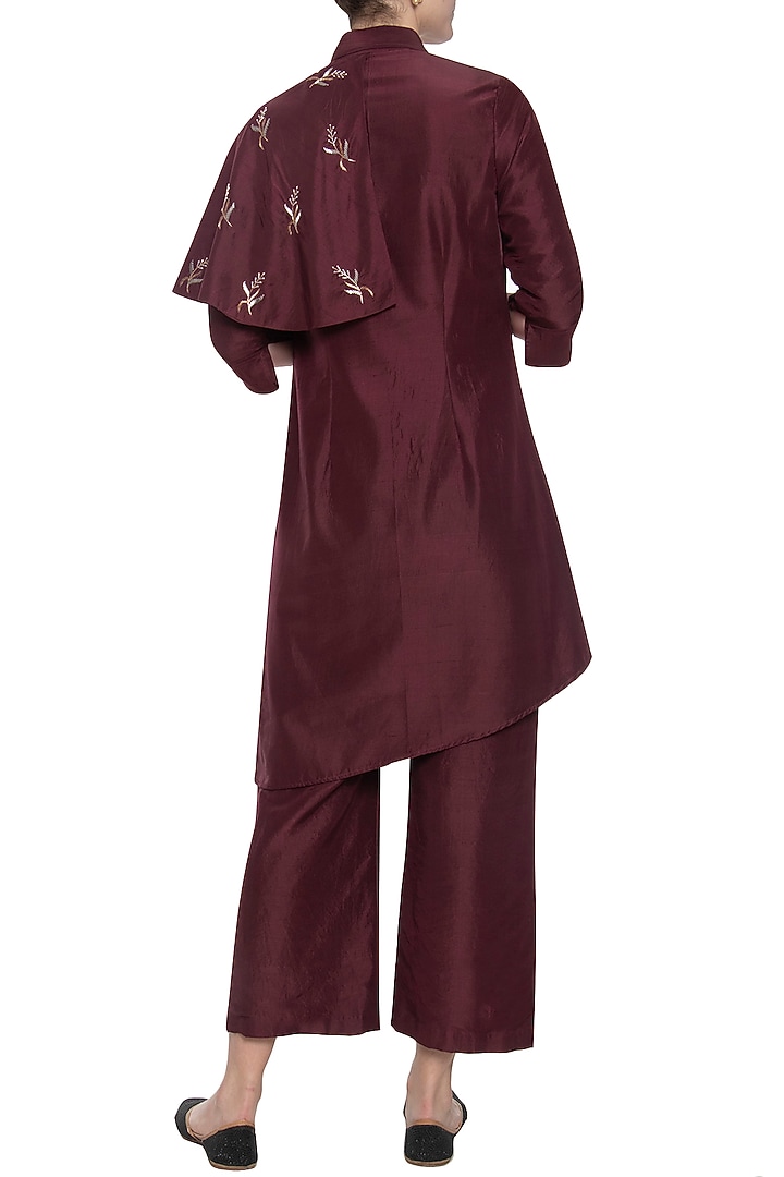 Maroon trench coat with pants available only at Pernia's Pop Up Shop.