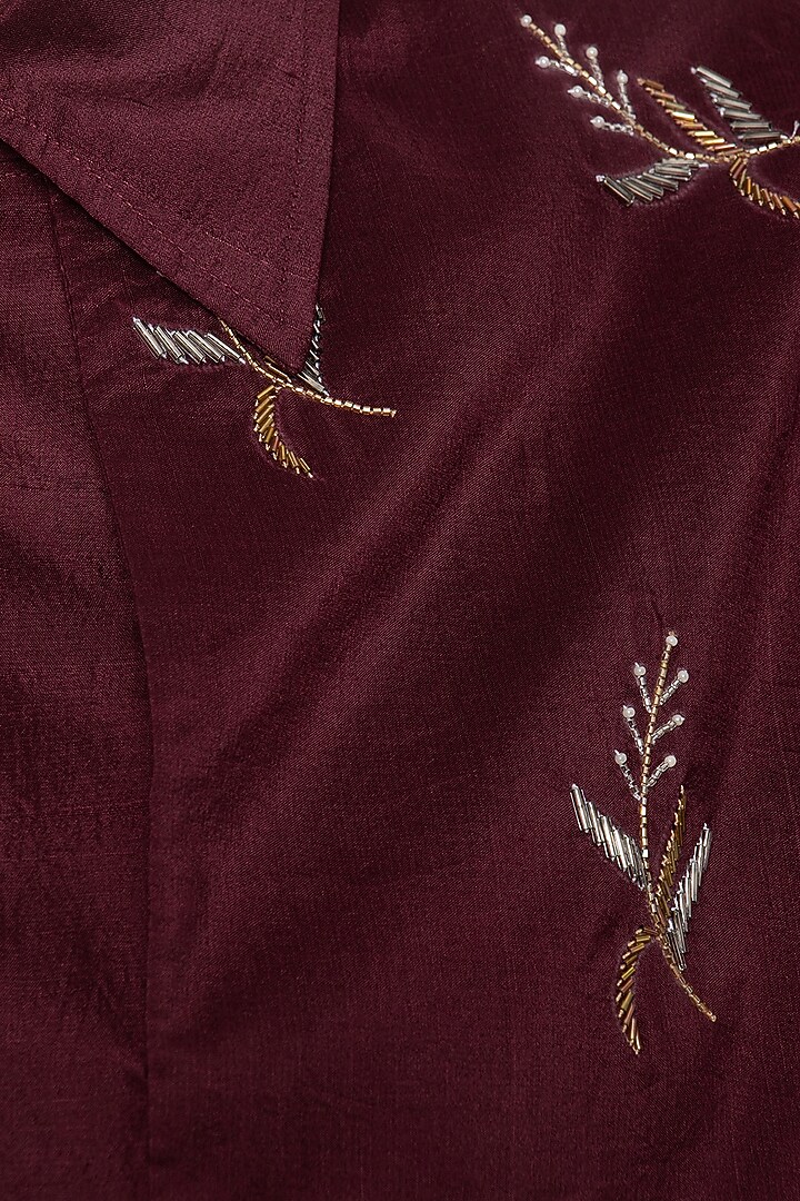 Maroon crop top with drape skirt and cape available only at Pernia's Pop Up Shop.