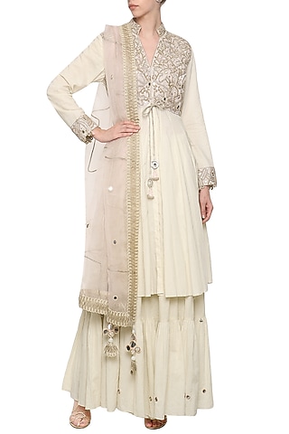 Off White Embroidered Lehenga Set by Priyanka Singh
