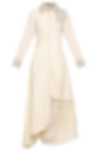 Off white embroidered aysmmetrical tunic set available only at Pernia's Pop Up Shop.