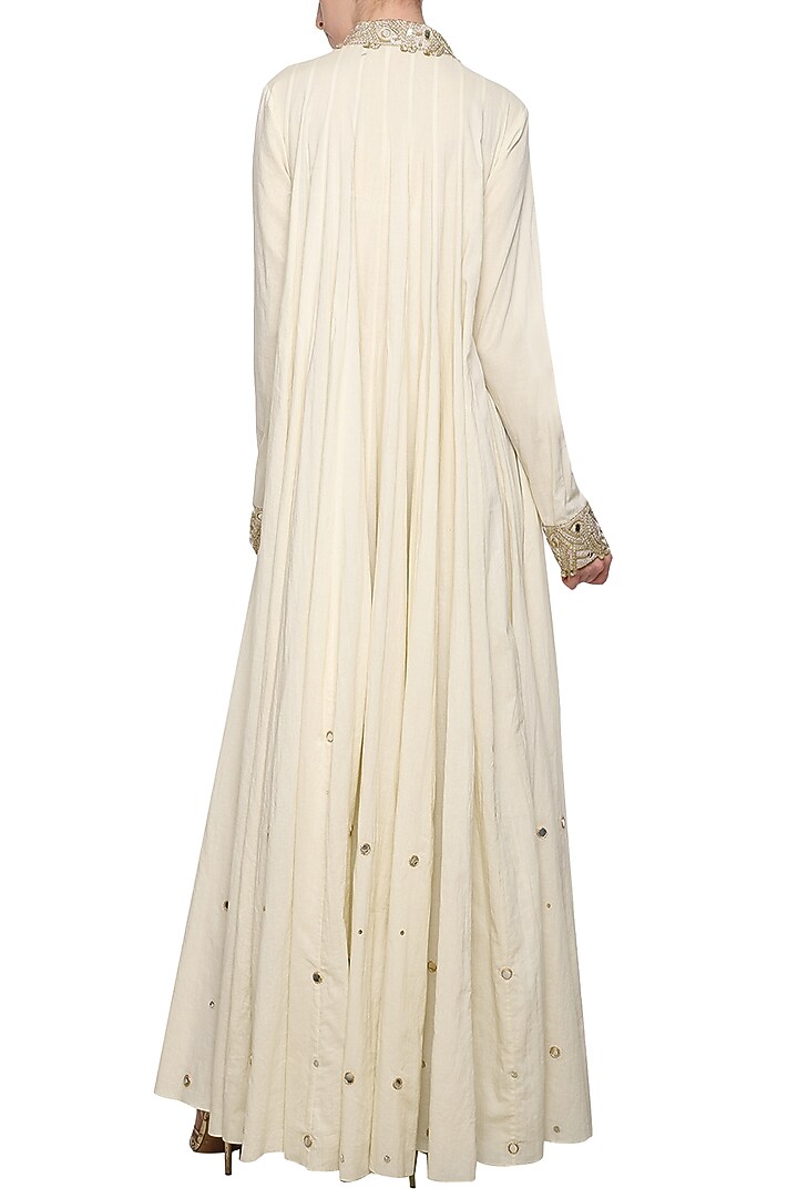 Off white embroidered collared anarkali set available only at Pernia's Pop Up Shop.