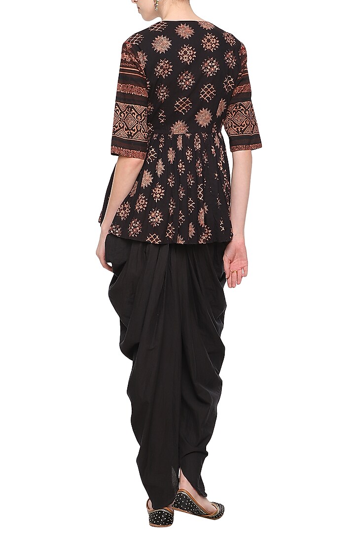 Black floral printed short tunic with dhoti pants available only at Pernia's Pop Up Shop.
