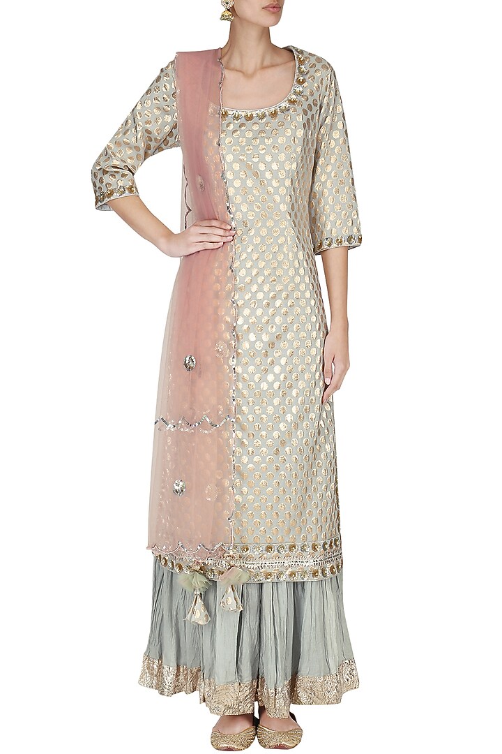 Sky Blue chanderi kurta with lehenga set available only at Pernia's Pop Up Shop.