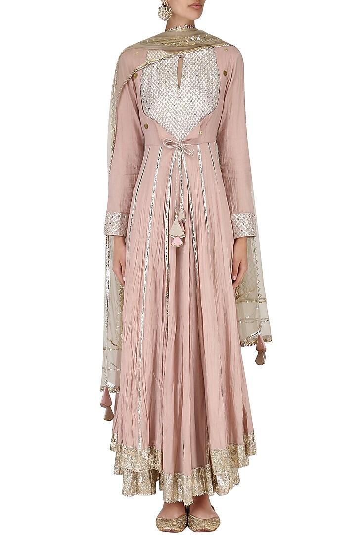 Blush pink layered kalidaar kurta set available only at Pernia's Pop Up Shop.