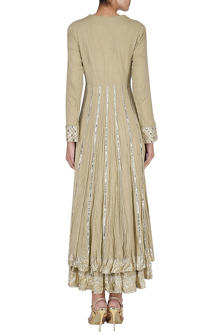 Beige layered embroidered kalidaar kurta set available only at Pernia's Pop Up Shop.