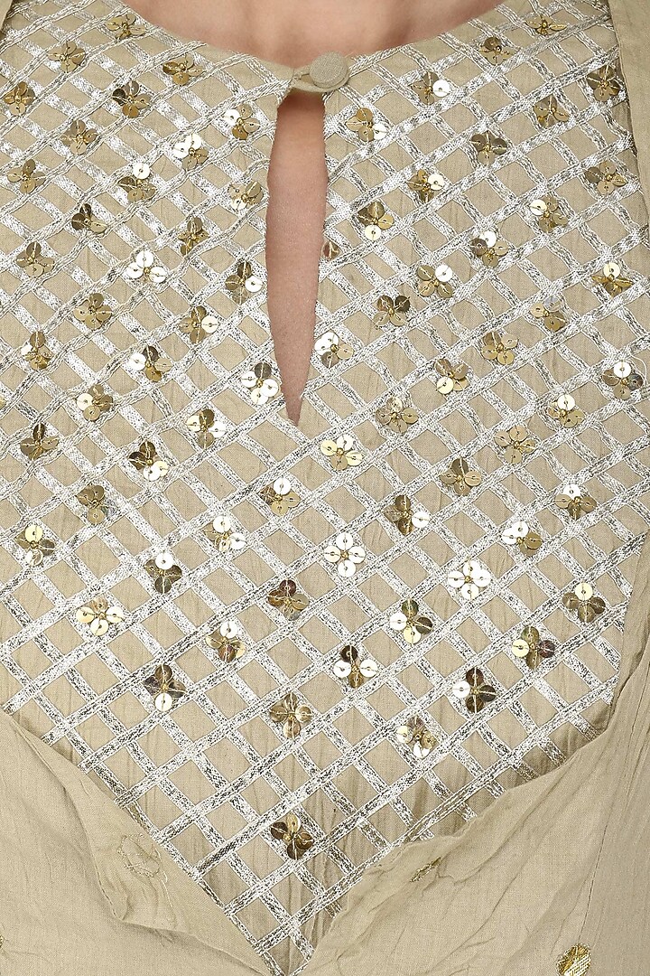 Beige layered embroidered kalidaar kurta set available only at Pernia's Pop Up Shop.