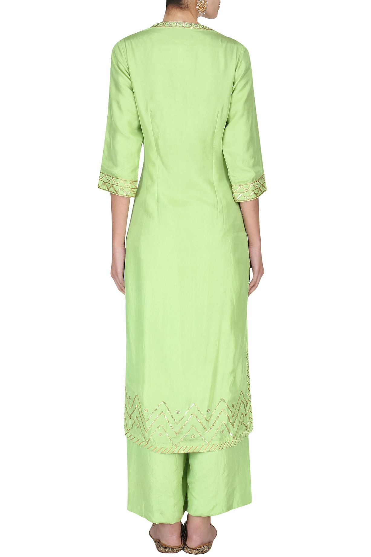 Classy Pista Green Pure Cotton Contrast Embroidered Kurta Pant Set - D –  Sujatra