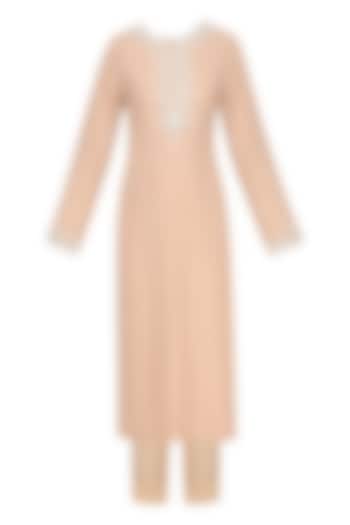Peach embroidered kurta with straight pants set available only at Pernia's Pop Up Shop.