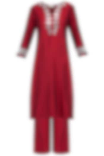 Red Embroidered Kurta Set by Preeti S Kapoor at Pernia's Pop Up Shop