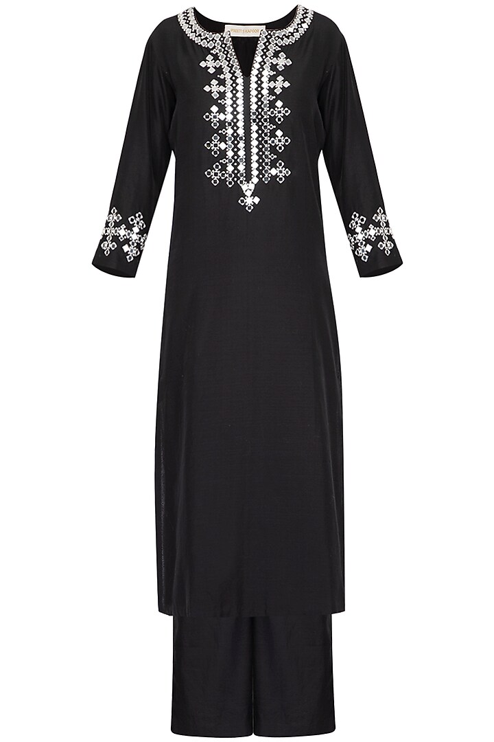 Black Embroidered Kurta Set by Preeti S Kapoor at Pernia's Pop Up Shop