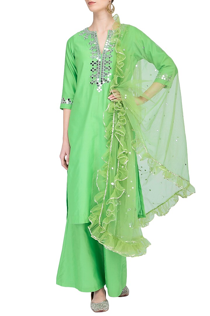 Pista Green Embroidered Kurta Set by Preeti S Kapoor at Pernia's Pop Up Shop