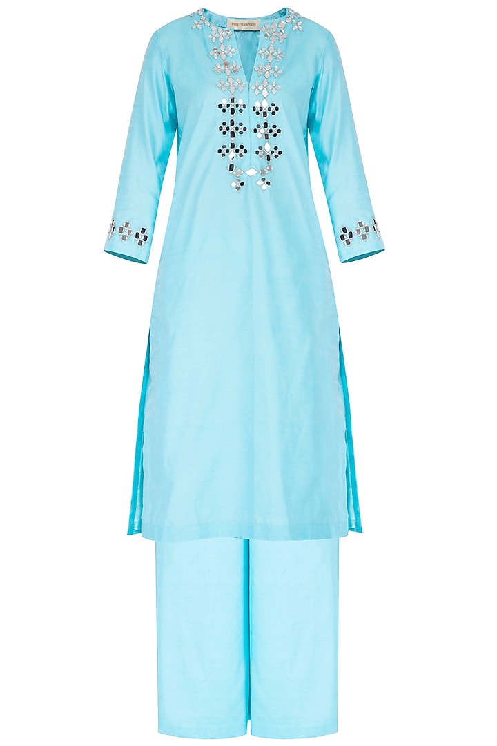 Sky Blue Embroidered Kurta Set by Preeti S Kapoor at Pernia's Pop Up Shop