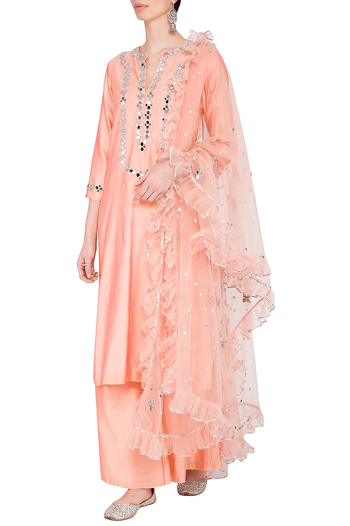 Peach Embroidered Kurta Set by Preeti S Kapoor at Pernia's Pop Up Shop