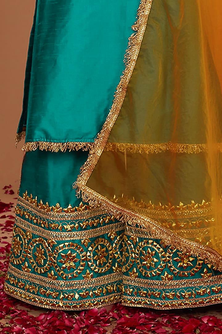 Turquoise Dupion Gota Work Kurta Set by Preeti S Kapoor at Pernia's Pop Up Shop
