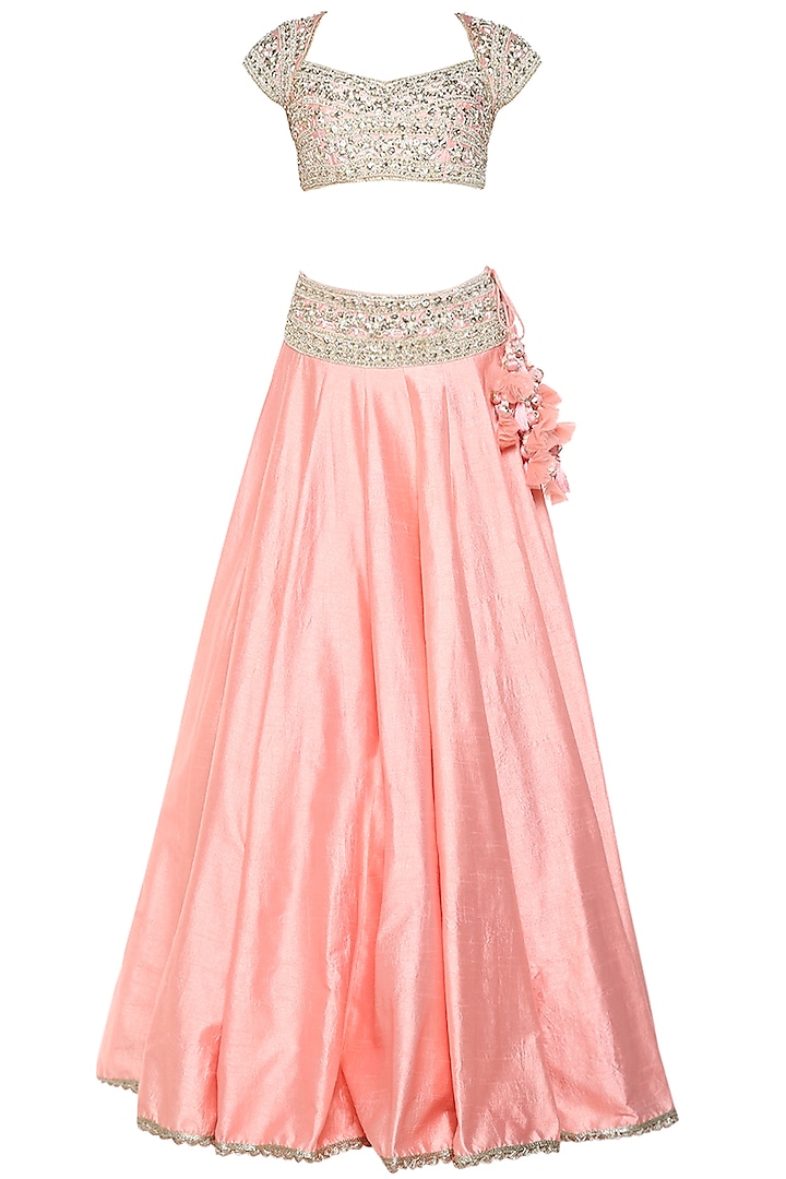 Blush Pink Handcrafted Embroidered Lehenga Set by Preeti S Kapoor