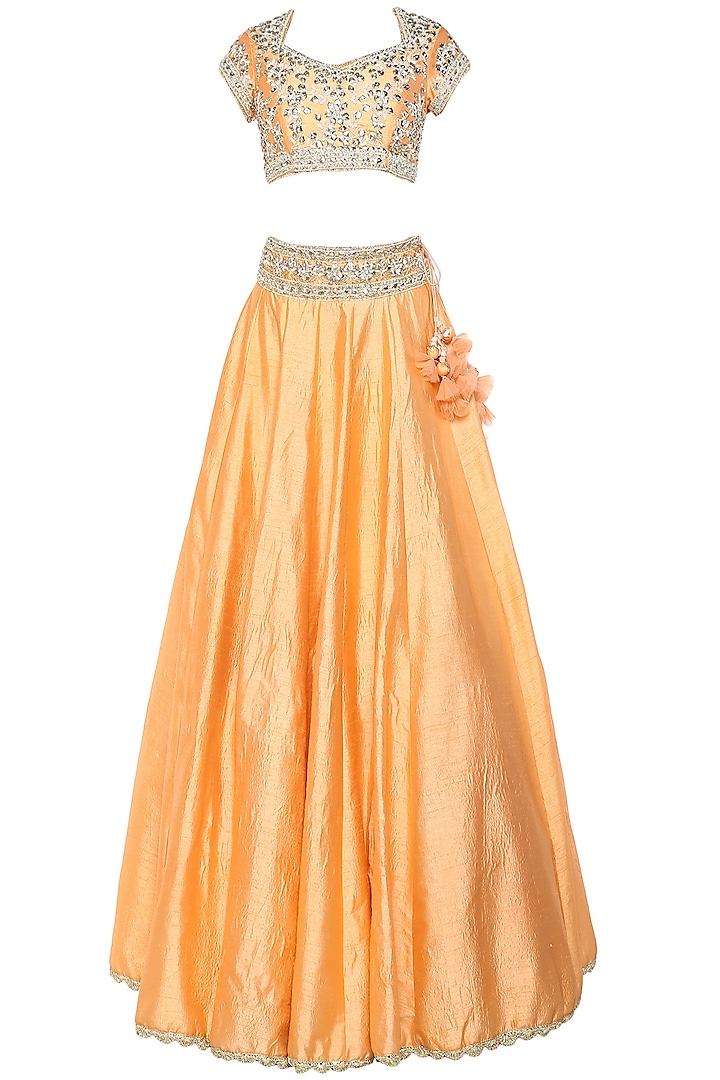 Peach Handcrafted Embroidered Lehenga Set by Preeti S Kapoor