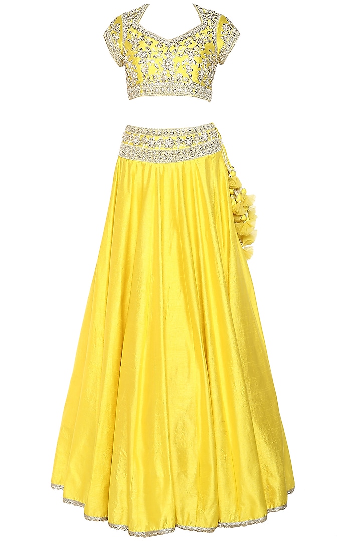 Bright Yellow Handcrafted Embroidered Lehenga Set by Preeti S Kapoor