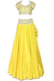 Bright Yellow Handcrafted Embroidered Lehenga Set 2023