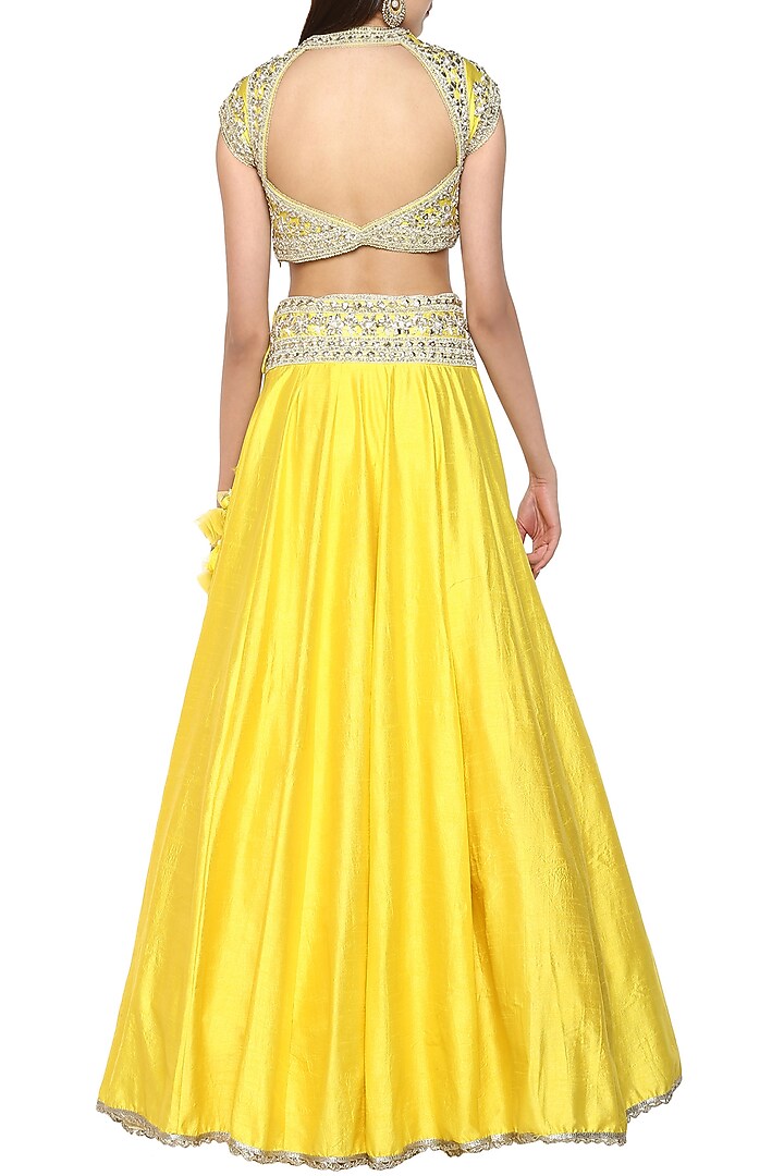 Bright Yellow Handcrafted Embroidered Lehenga Set