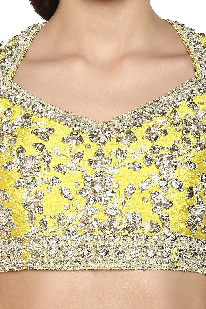 Bright Yellow Handcrafted Embroidered Lehenga Set