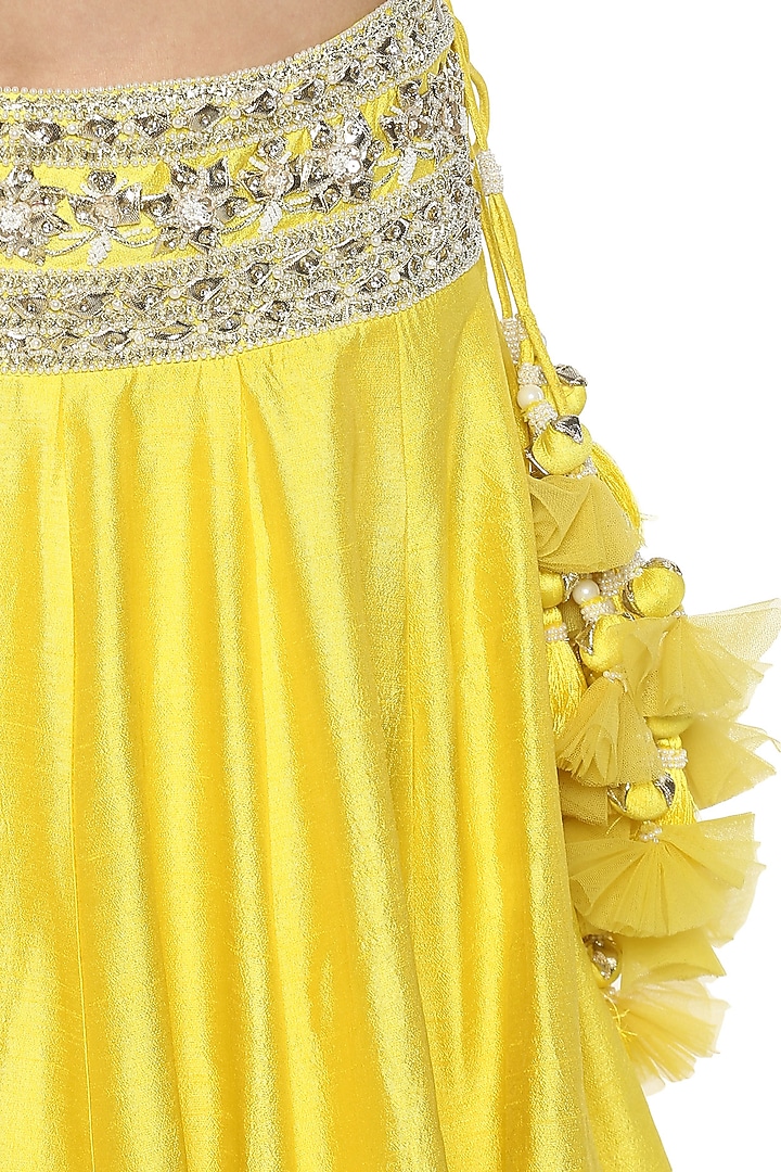 Bright Yellow Handcrafted Embroidered Lehenga Set