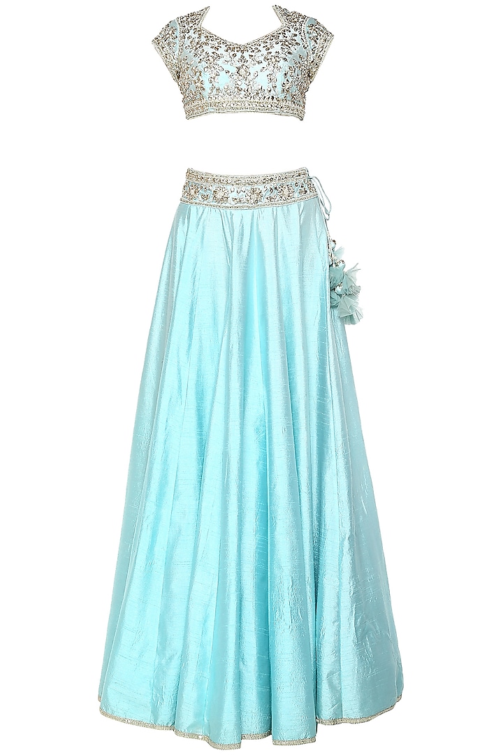 Sky Blue Handcrafted Embroidered Lehenga Set