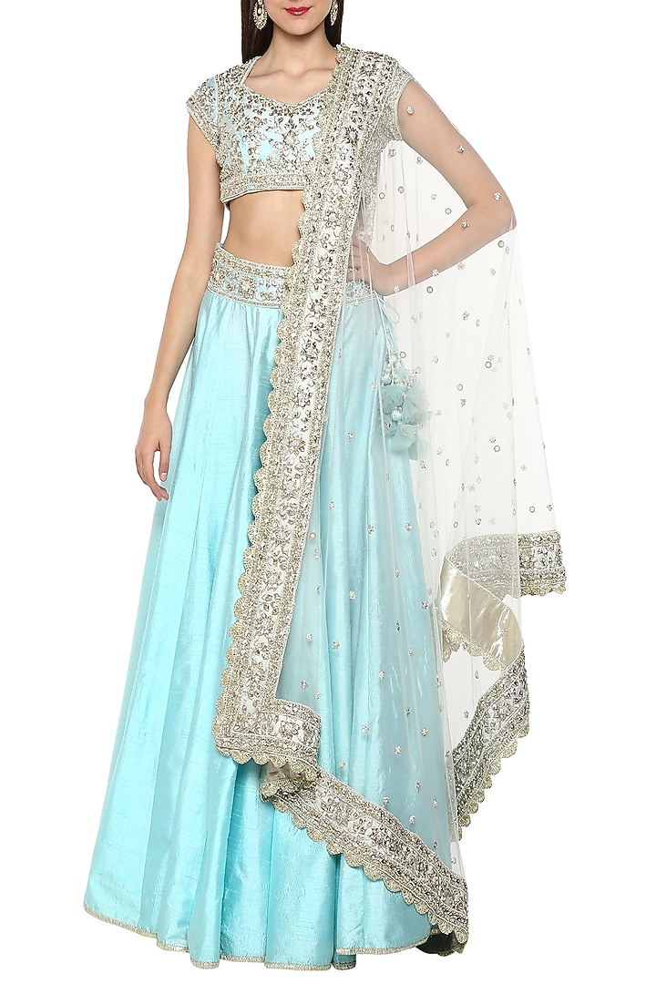 Sky Blue Handcrafted Embroidered Lehenga Set