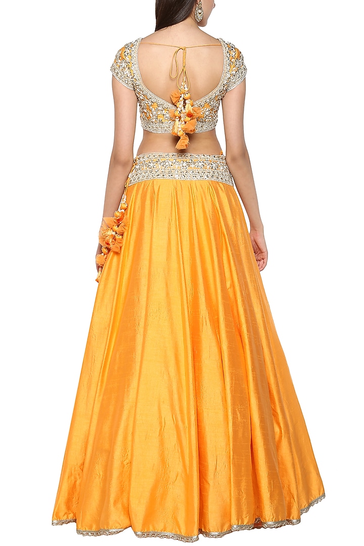 Orange Handcrafted Embroidered Lehenga Set