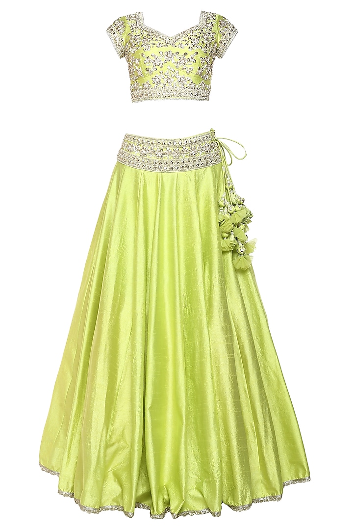 Green Handcrafted Embroidered Lehenga Set