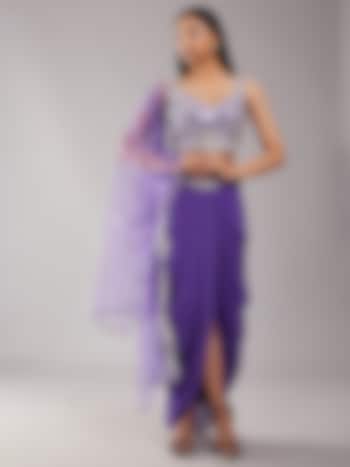 Purple Satin & Net Draped Skirt Set by Preeti S Kapoor