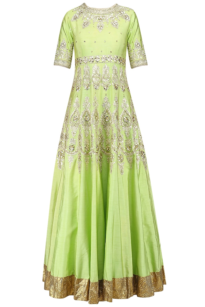 Green and Gold Embroidered Anarkali Set by Preeti S Kapoor