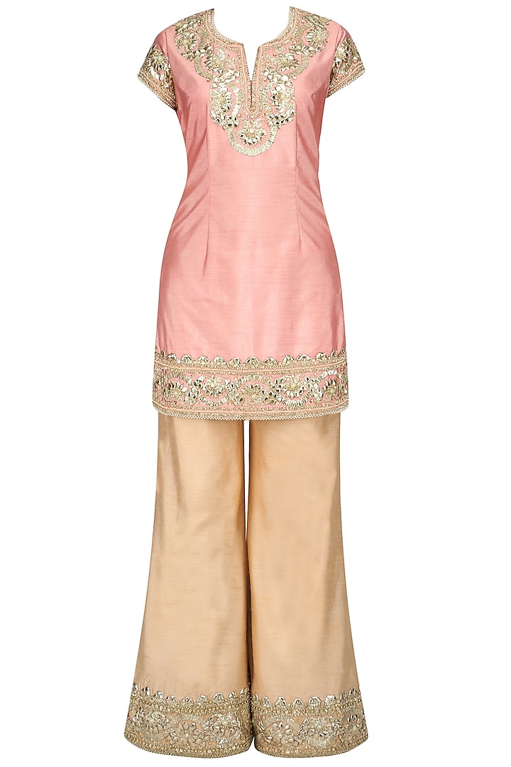 Light Pink and Gold Embroiderd Sharara Pants by Preeti S Kapoor