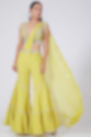 Yellow Embroidered Drape Gharara Set by Preeti S Kapoor