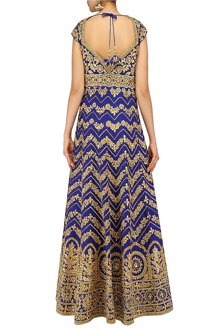 Blue gota patti embroidered anarkali set available only at Pernia's Pop Up Shop.