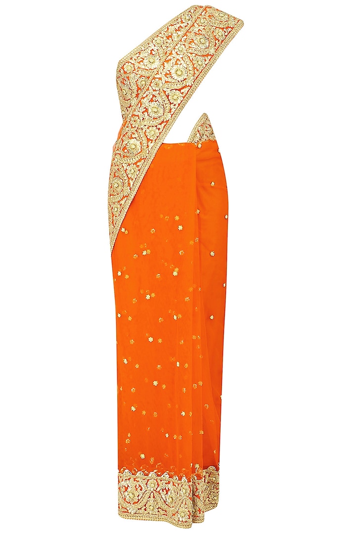 Orange Gota Patti Embroidered Saree and Blouse Set by Preeti S Kapoor