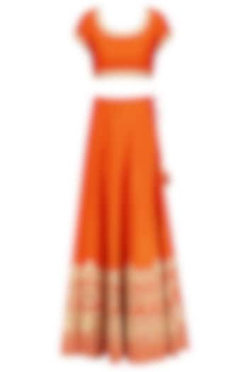 Orange and gold gota patti embroidered lehenga set available only at Pernia's Pop Up Shop.