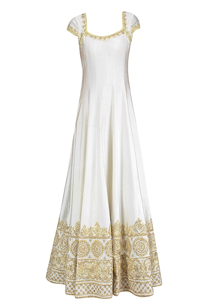 Ivory and Gold Gota Patti Embroidered Anarkali Set by Preeti S Kapoor
