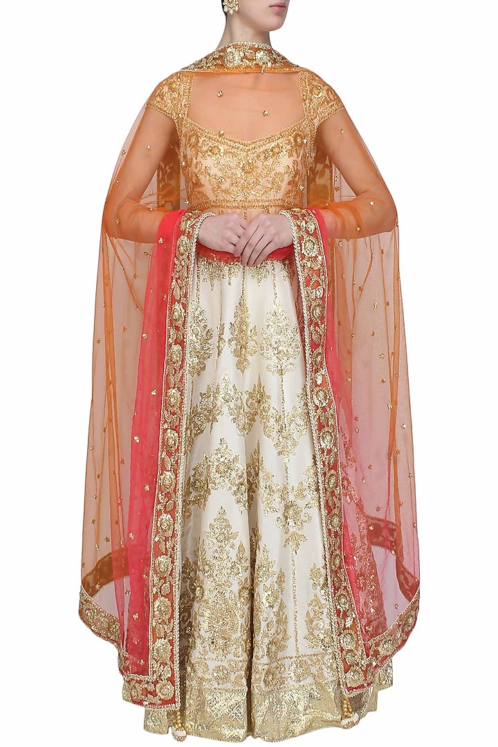Off white gota patti embroidered floral motifs anarkali set available only at Pernia's Pop Up Shop.