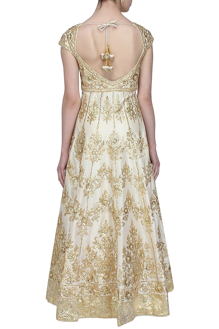 Off white gota patti embroidered floral motifs anarkali set available only at Pernia's Pop Up Shop.