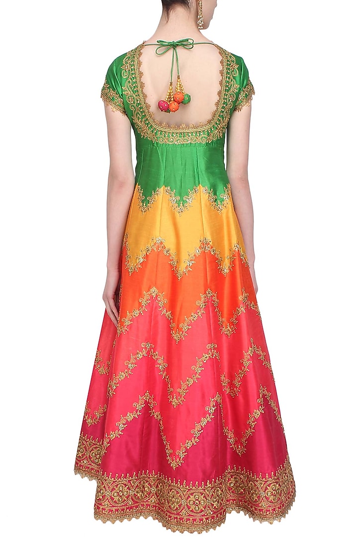 Multicoloured zigzag gota patti embroidered anarkali set available only at Pernia's Pop Up Shop.