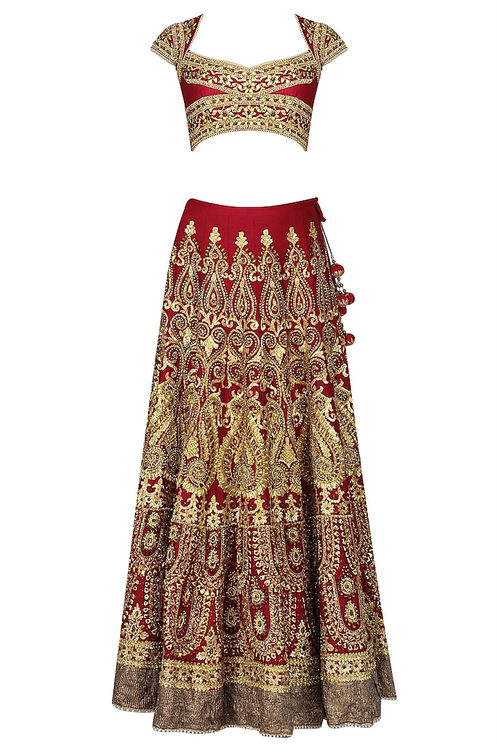 Red and Gold Embroidered Lehenga Set by Preeti S Kapoor