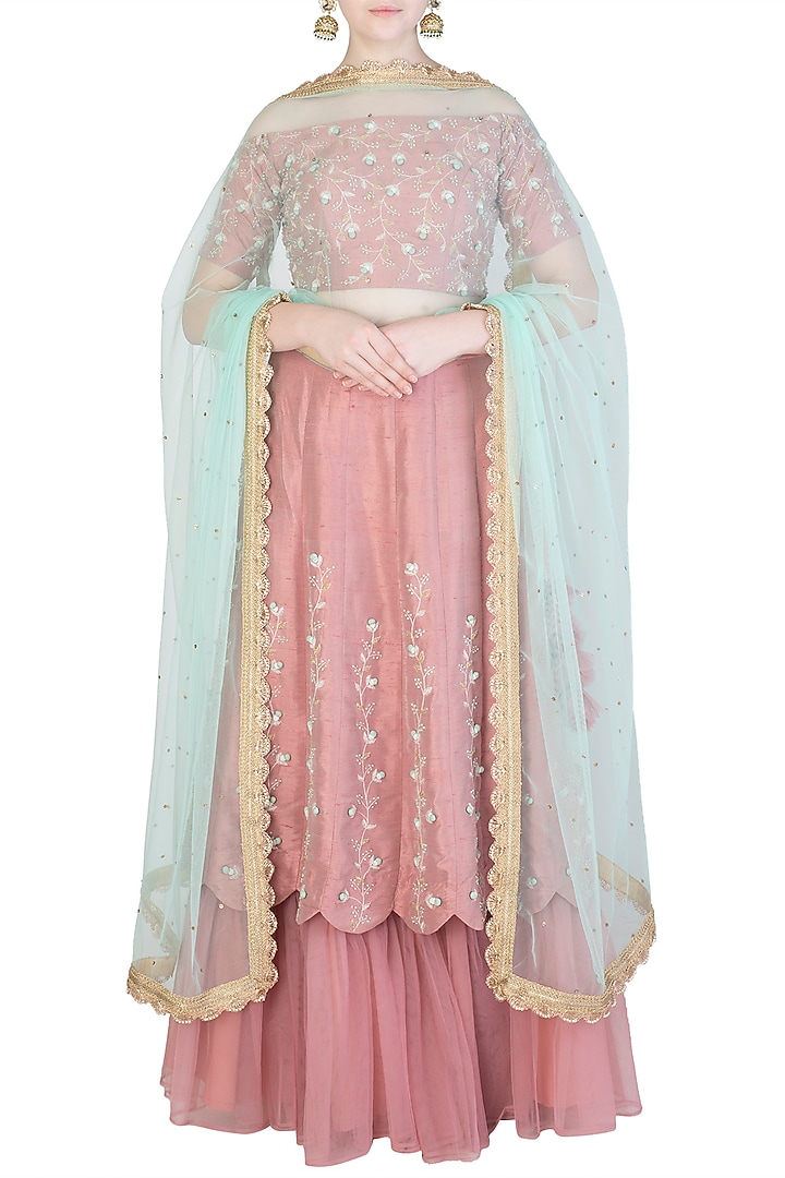 Nude pink embroidered lehenga set available only at Pernia's Pop Up Shop.